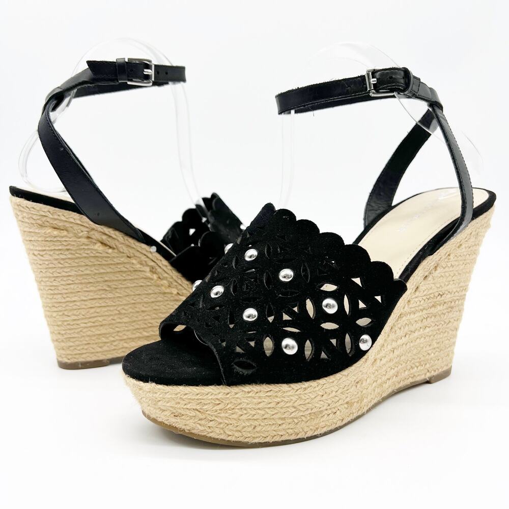 Marc Fisher Womens Wedge‎ Sandals 9.5 Black Espadrille Boho Beach Indie Sleaze